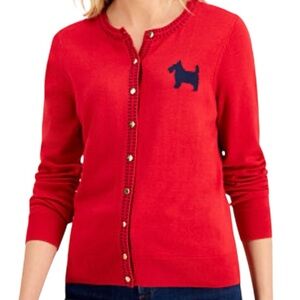 Charter Club Scottie Terrier Dog Cardigan Size M Red Gold-Tone Buttons Fitted